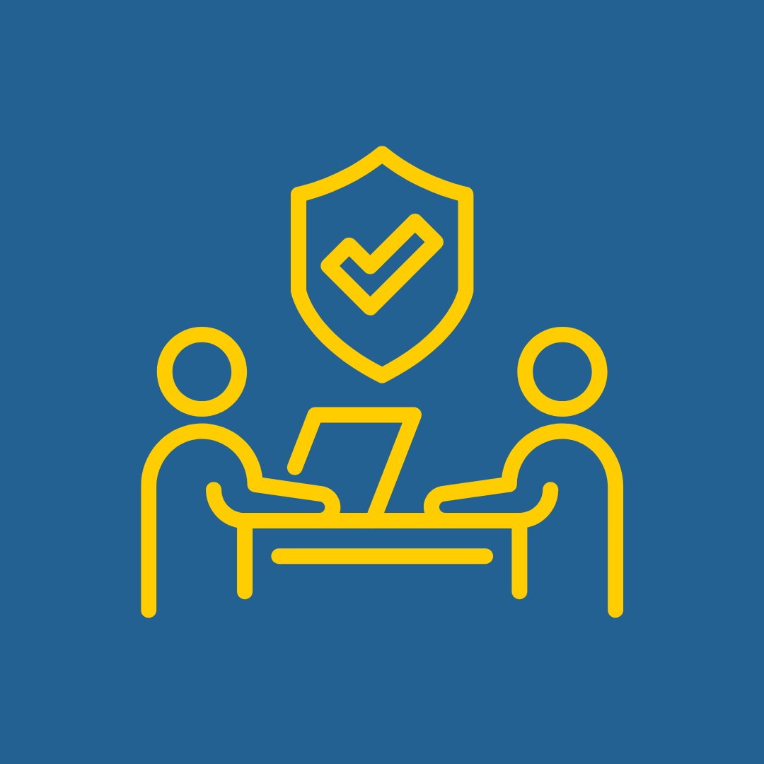 yellow icon of business meeting with blue background
