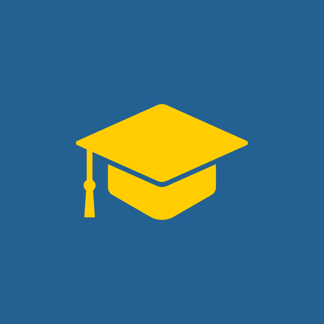 grad cap icon yellow with blue background