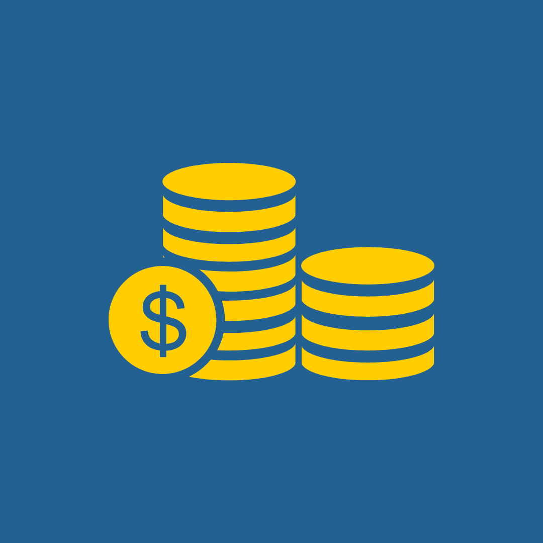 yellow icon of coins with blue background