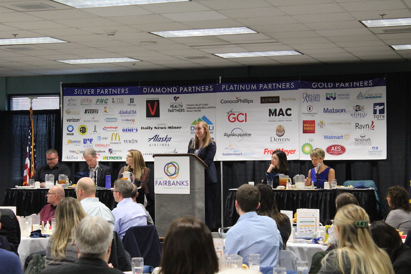 Amanda Langhorst speaks at podium