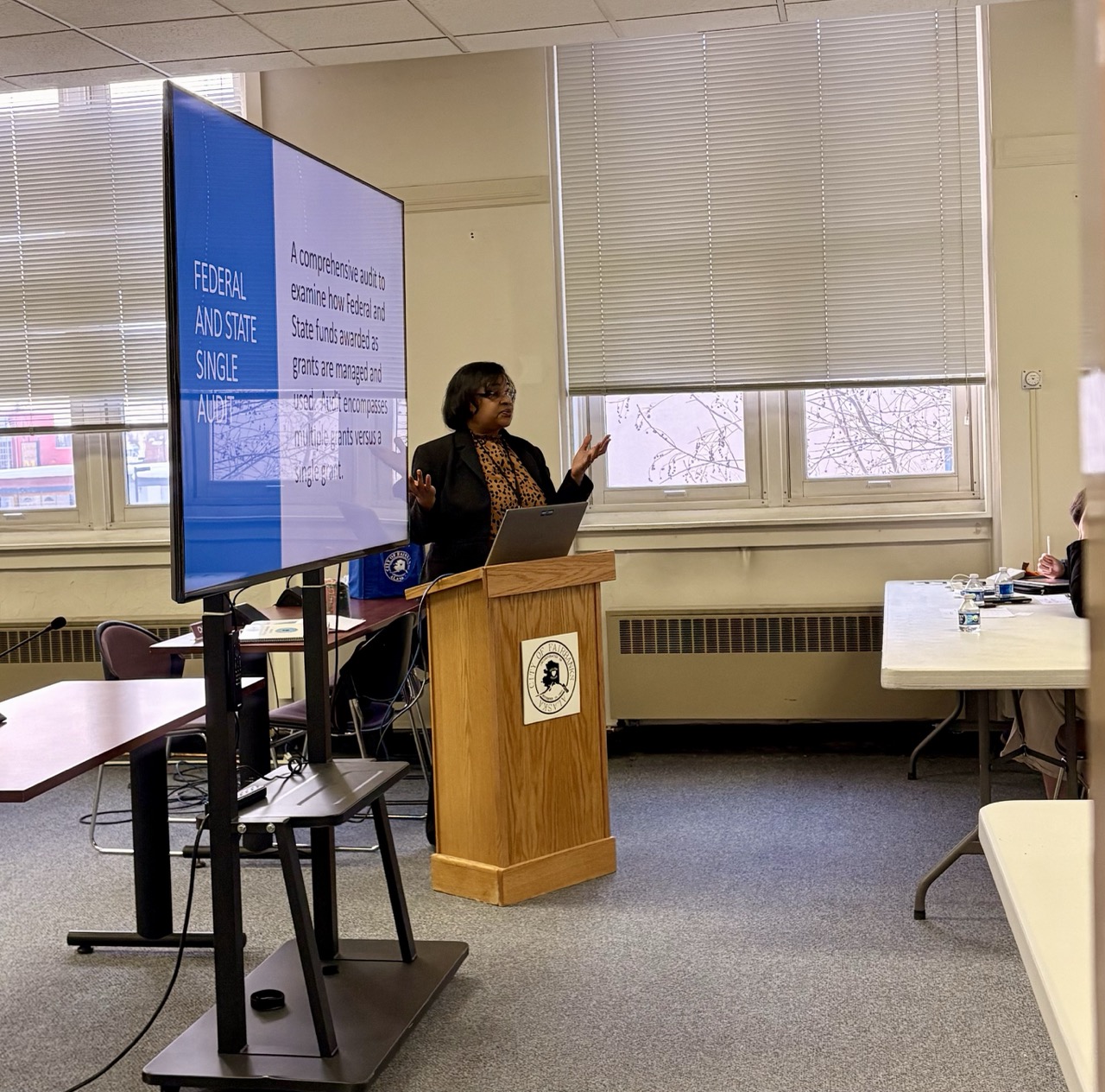 woman giving presentation
