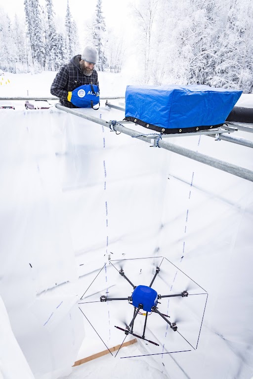A drone flying in the GI icing tower 