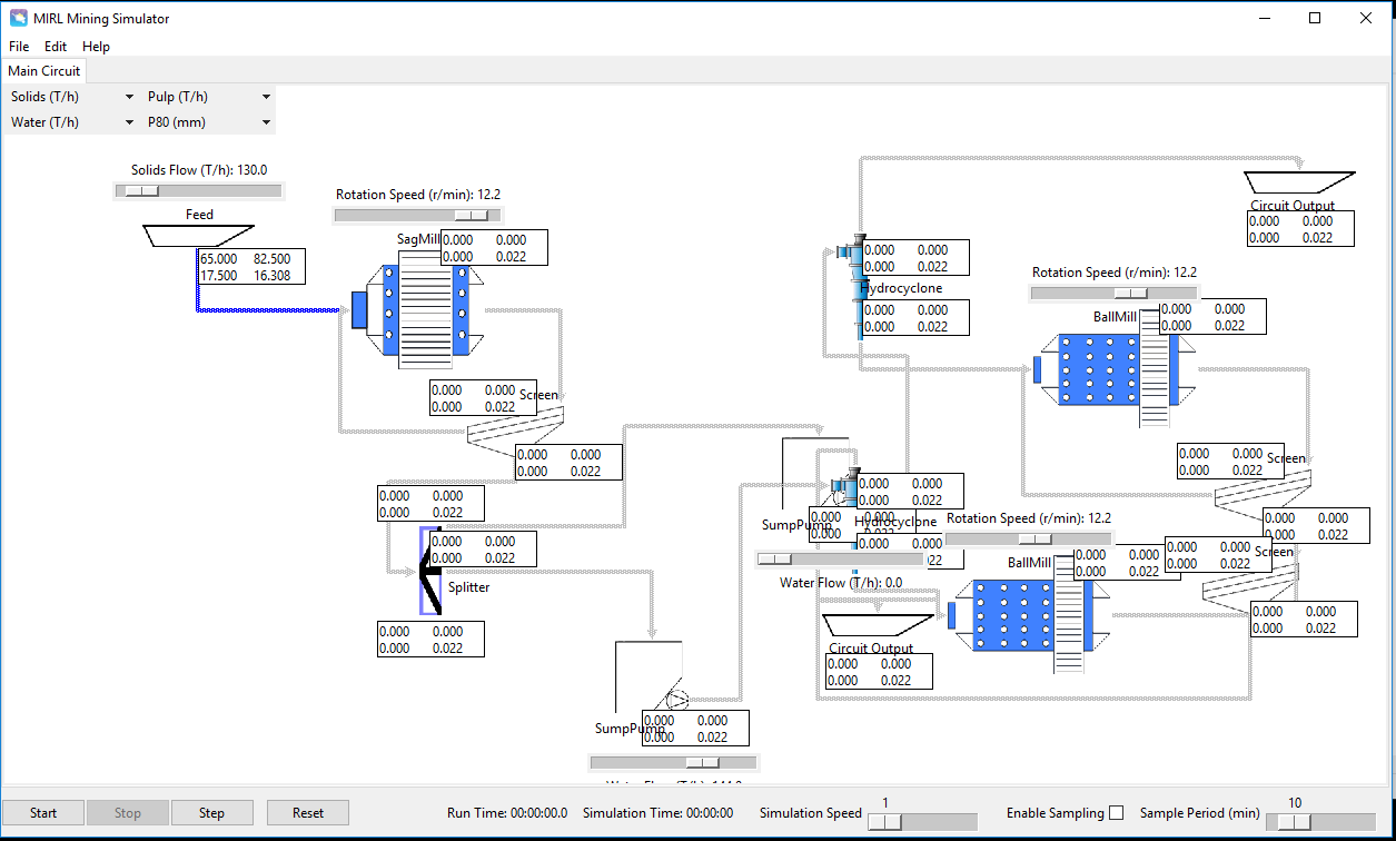 A screenshot of the simulator