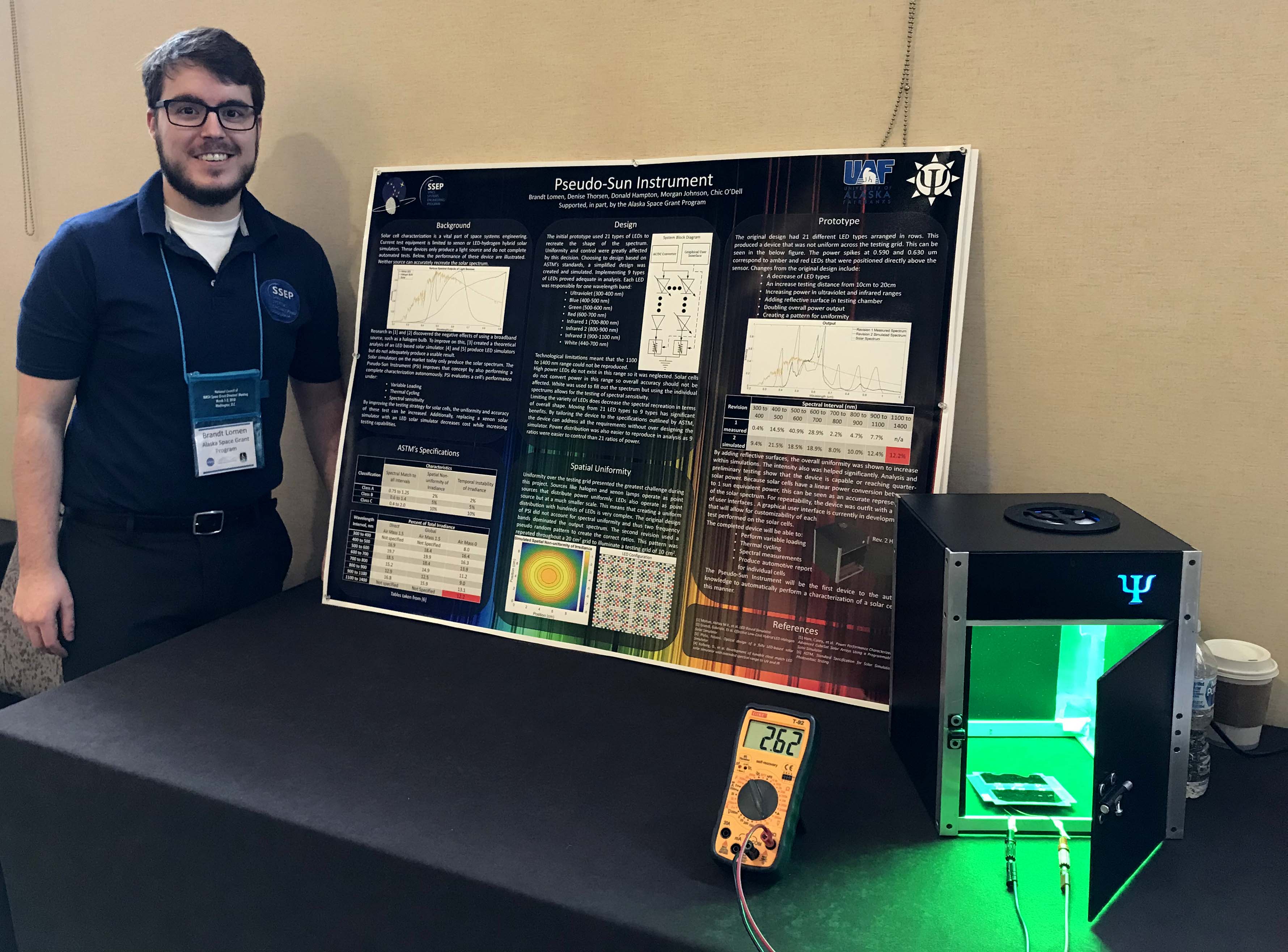 Brandt Lomen, a student in Denise Thorsen's Space Systems Engineering Lab, won the Grand Prize with his Pseudo-Sun Instrument