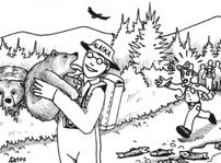 Cartoon displaying a man holding a wild animal