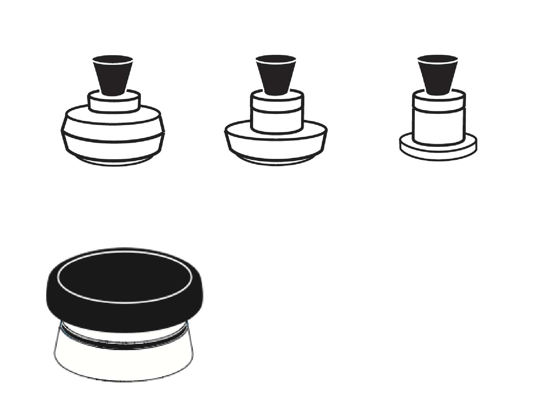 Three-piece pressure regulator. At left, a pressure regulator.