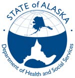 Circle with the outline of Alaska on a globe