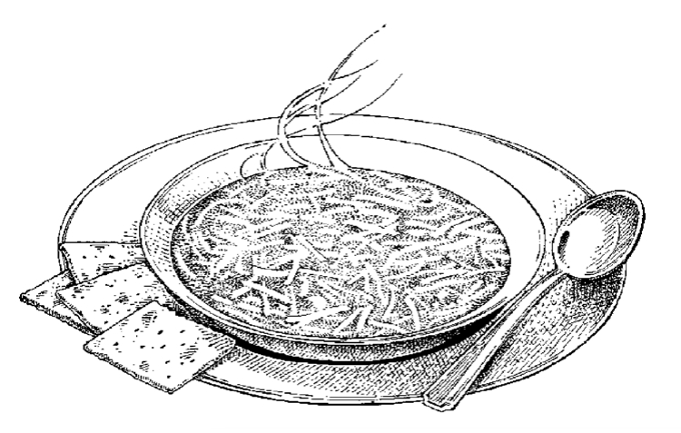 Bowl of broth beside crackers