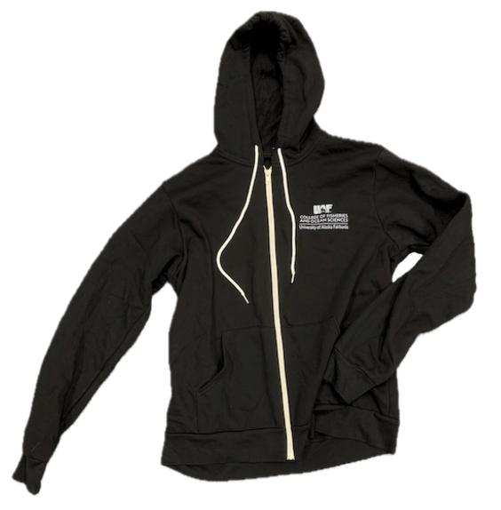 Black full zipper hoodie with image of Sikuliaq on the back
