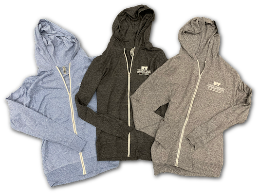 Light grey, dark grey and light blue full zipper lightweight cotton hoodies with CFOS logo