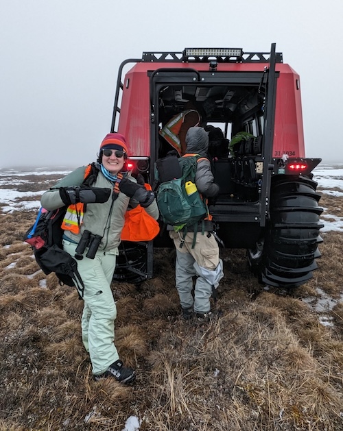 Photo of Noelle Picard getting into an all-terrain vehicle
