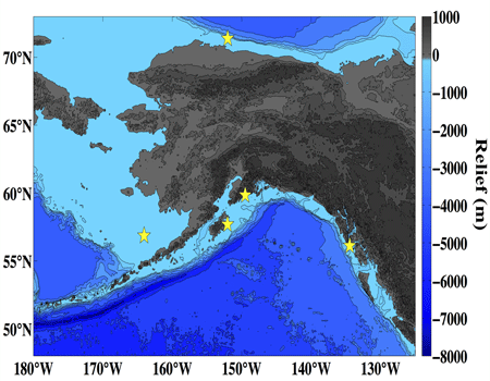 Map of Alaska showing the location of the buoys