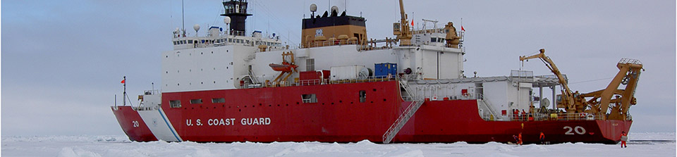 US Coast Guard ship in the snow and ice