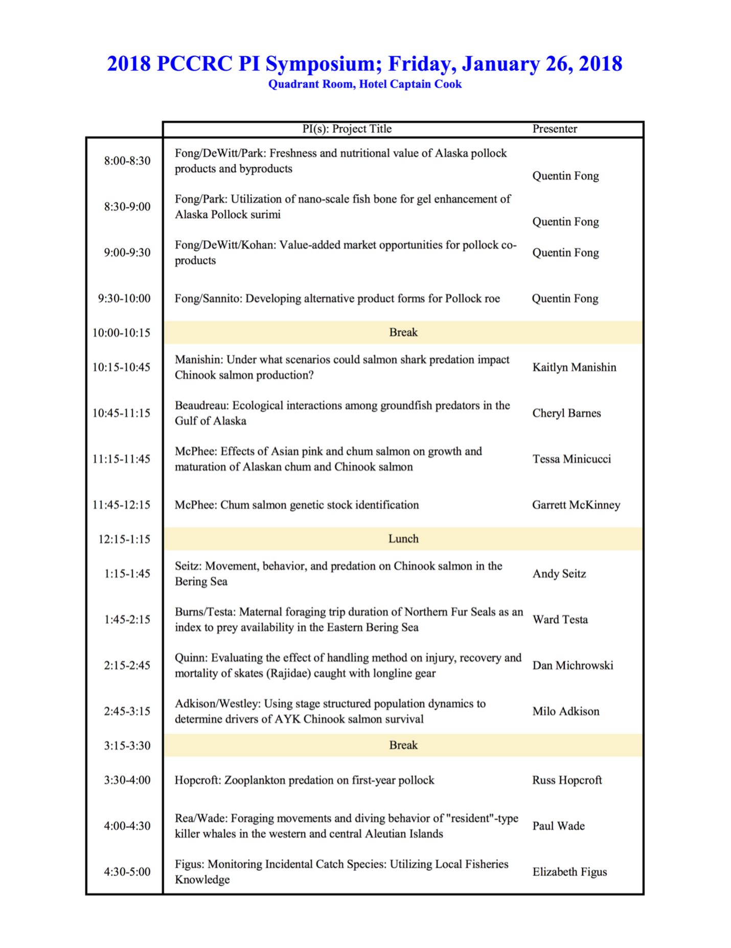 image of the agenda for the 2018 pccrc symposium