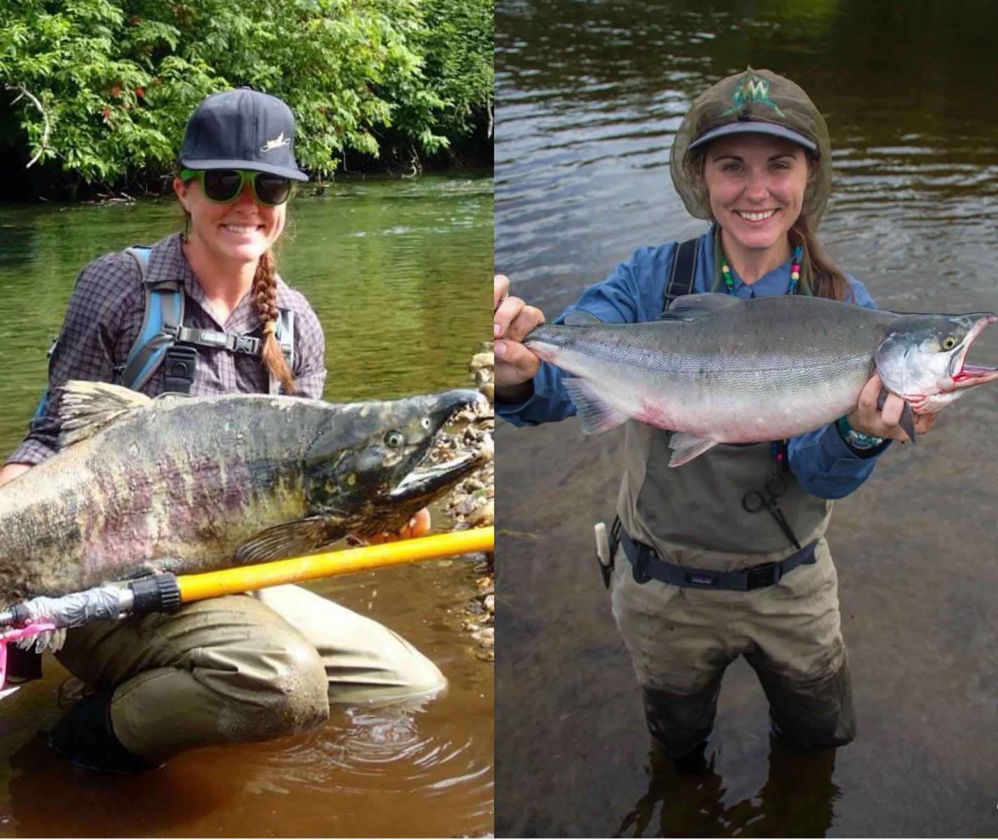 photos of tessa minicucci fishing and holding salmon