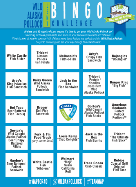image of a bingo card relating to pollock fishery and food