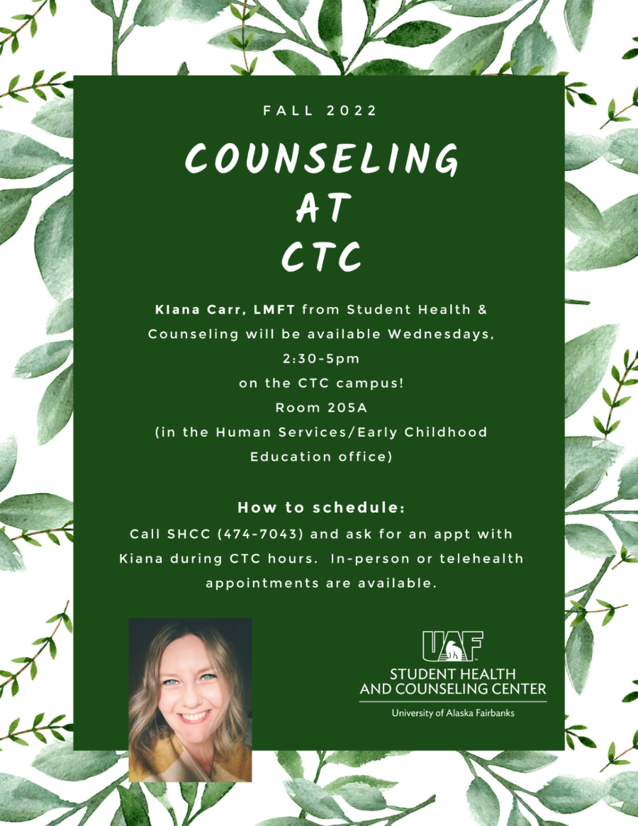Flyer for Fall 2022 Counseling at CTC - See full description below.