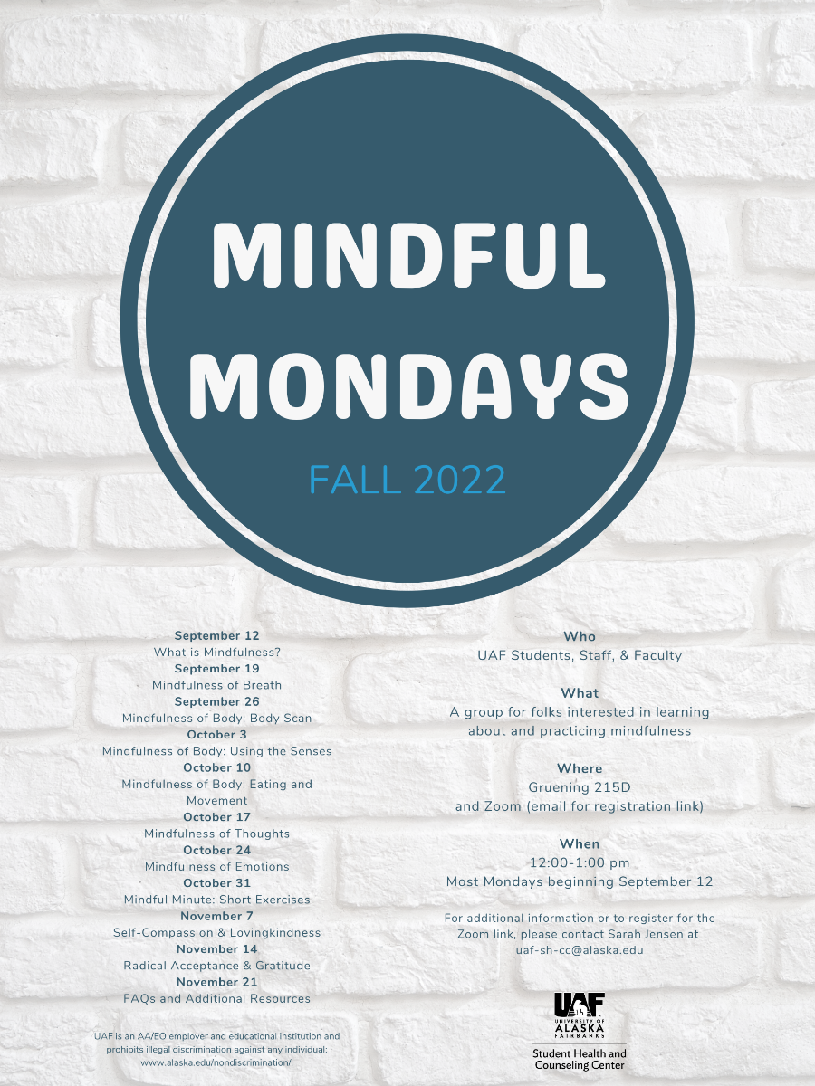 Flyer for Mindful Mondays - See full description below.
