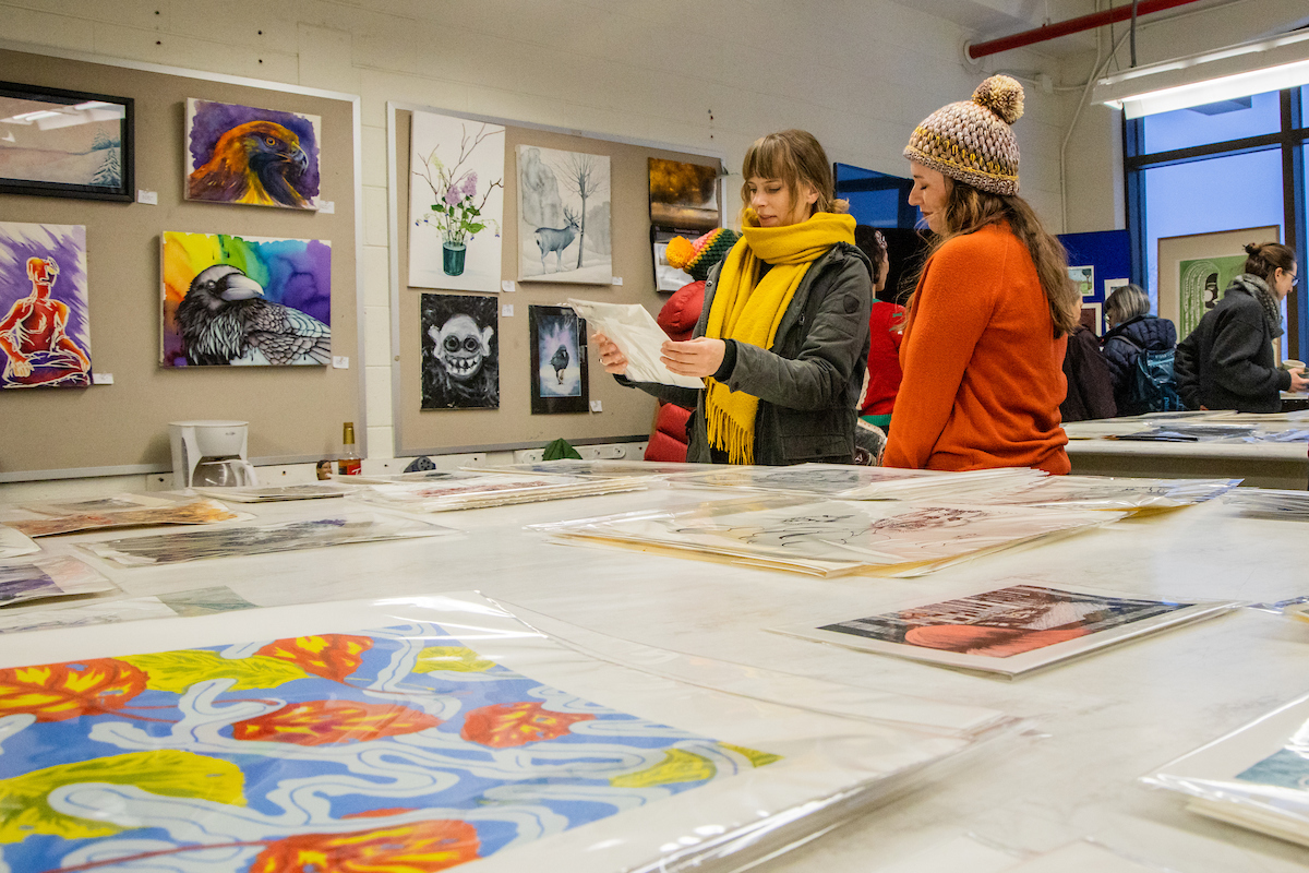 UAF Art Department's Printmaking holds the annual Student Art Sale on December 8, 2023. | UAF Photo by Marina Santos