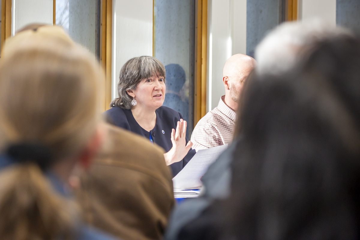 Carol Gray at the Journalism, the First Amendment and Covering Trump panel in April 2025. UAF Photo by Sarah Manriquez