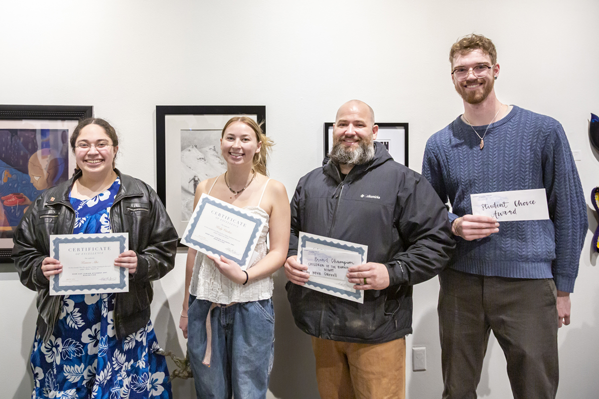 left to right: Kainoa Ake, Keely Vatcher, Kevin Carroll and Fin Ludwig. UAF Photo by Sarah Manriquez