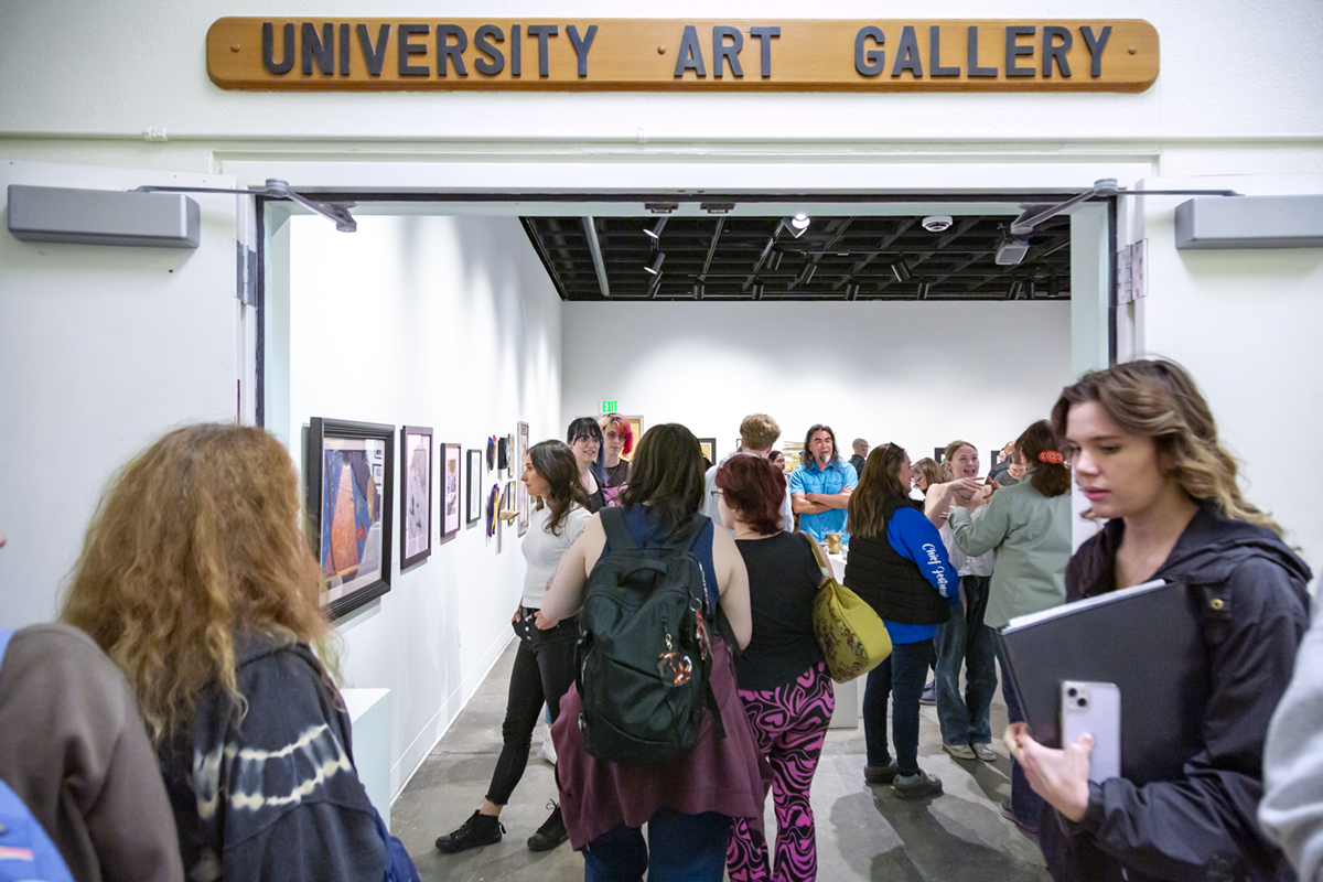 The opening reception for the spring 2025 juried student art exhibition featured 90+ works of art juried by Lindsay Saunders. UAF Photo by Sarah Manriquez
