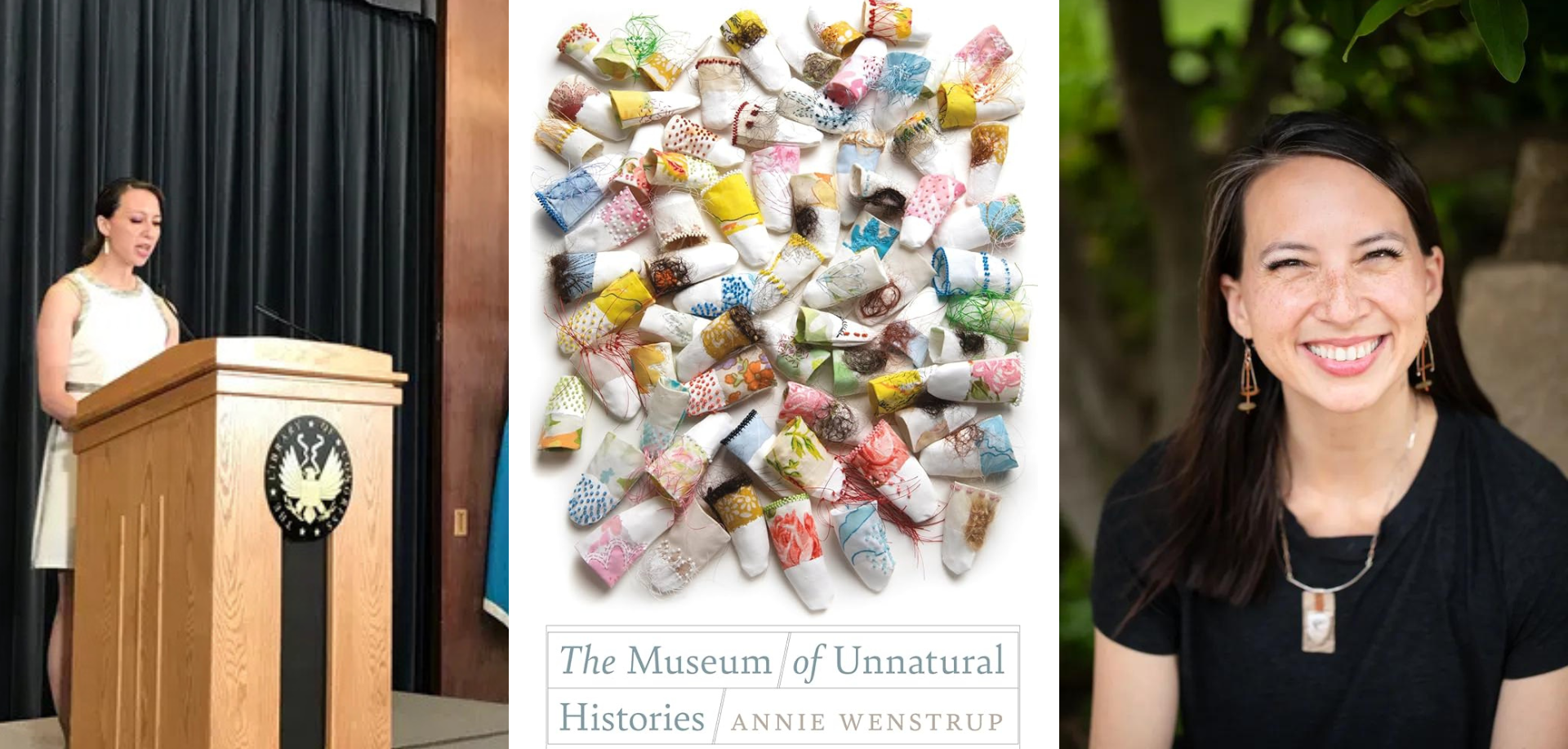 Collage of images of Annie Wenstrup and her book, The Museum of Unnatural Histories