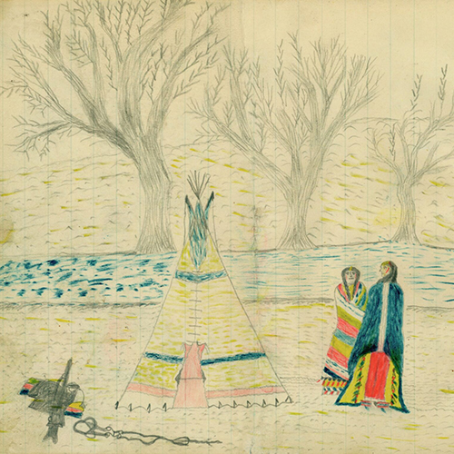Ledger drawing by an known Kiowa artist, Man and Woman (ca. 1880s-1890s)