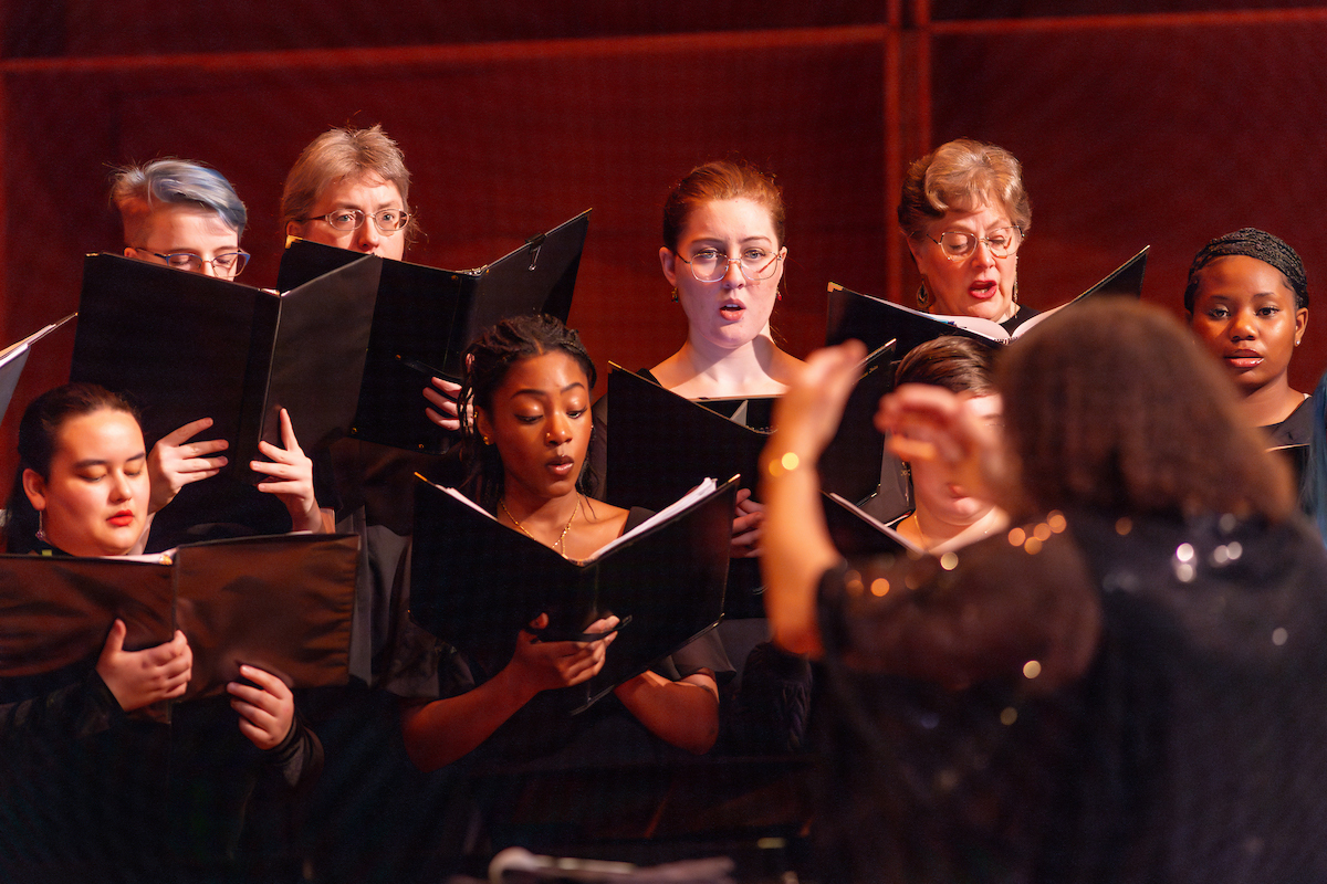 The UAF Choir of the North hosts their holiday concert and fundraiser in the Davis Concert Hall and Fine Arts Building, Saturday, Dec. 7, 2024. The choir was under the direction of Dr. Jaunelle Celaire with Loylene Ruppert on piano. UAF photo by Leif Van Cise