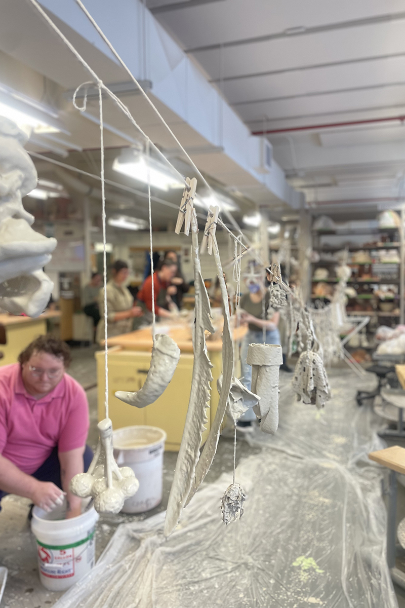 Dipped in porcelain slip, natural materials are left to dry before firing. Photo courtesy of Somer Hahm.
