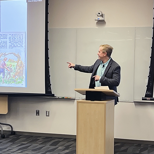 Neall Pogue at his book talk on November , 2025. UAF Photo by Sarah Manriquez