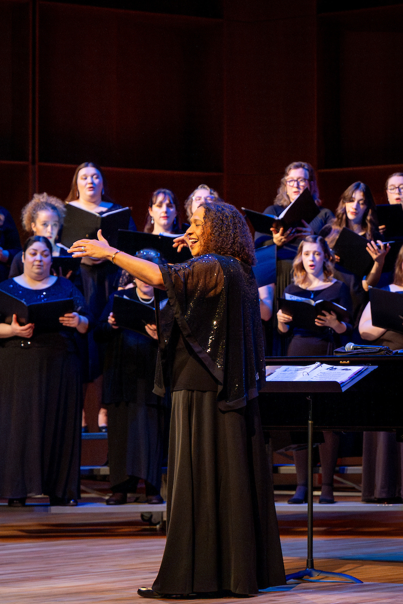 The UAF Choir of the North hosts their holiday concert and fundraiser in the Davis Concert Hall and Fine Arts Building, Saturday, Dec. 7, 2024. The choir was under the direction of Dr. Jaunelle Celaire with Loylene Ruppert on piano. (UAF photo by Leif Van Cise)