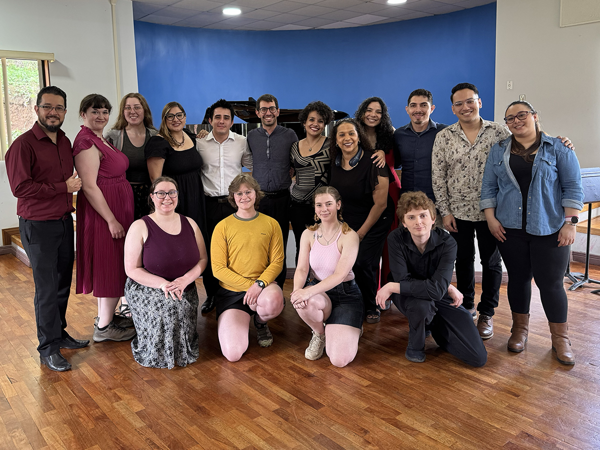 Music students from Alaska and Costa Rica gather for a group photo