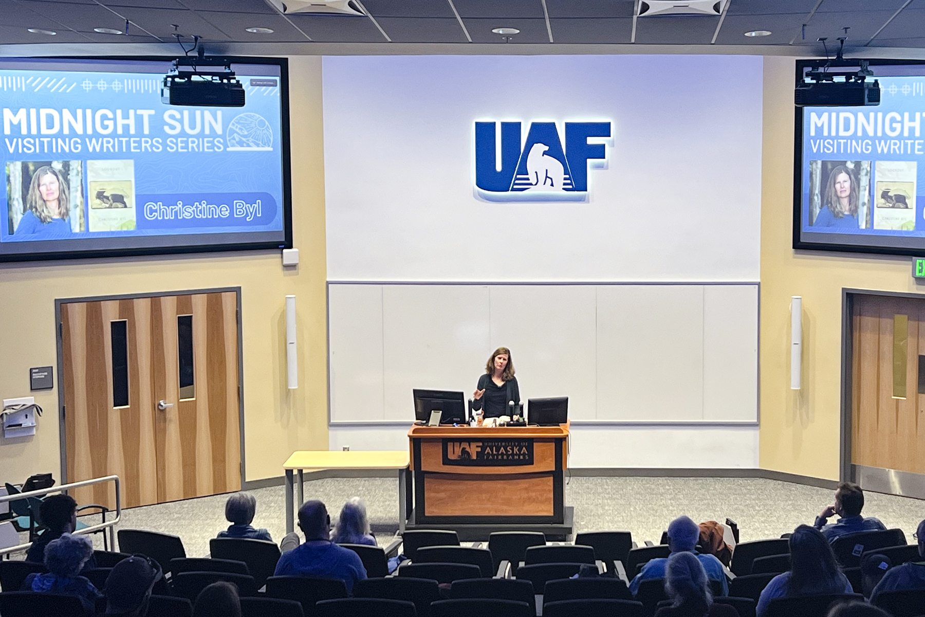 Author Christine Byl reads from her book in the Schaible Auditorium October, 3rd, 2024.