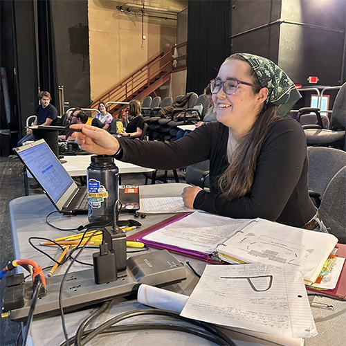 Zorissa James manages the stage at a rehearsal for Historical Comical: A Shakespeare Double Bill on October 27, 2025. Photo courtesy of James.