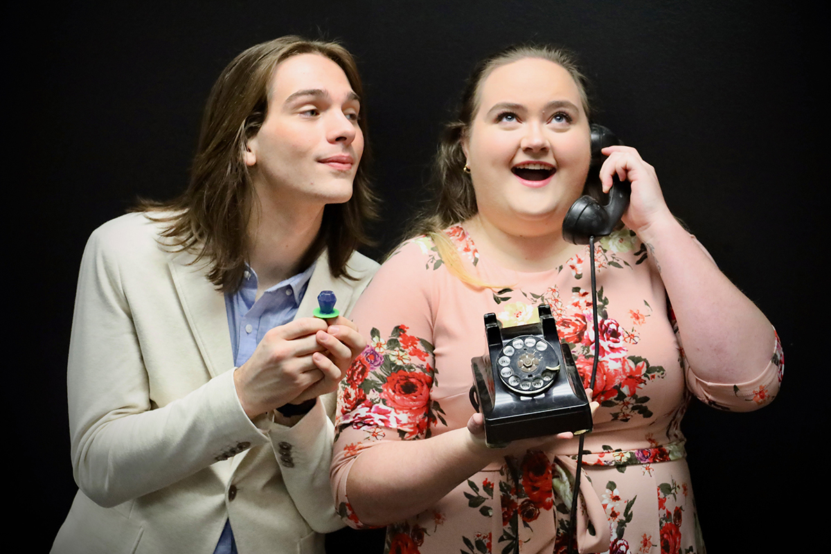 Clark Milstead and Elly Ditmore as Ben and Lucy in The Telephone. Photo credit: Jaunelle Celaire, UAF Music