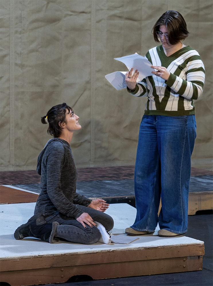Emily Yates (left) and Kaylee Cole (right) during the stumble through for Historical Comical. Photo credit: Kade Mendelowitz