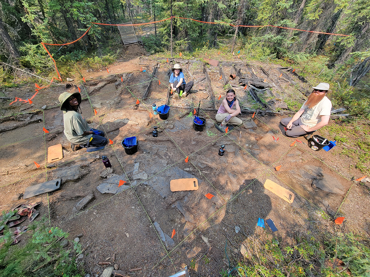 Students in the summer 2025 UAF Archaeology Field School excavate an outhouse at a site along the ALCAN. Photo courtesy of Justin Cramb, June 2025.