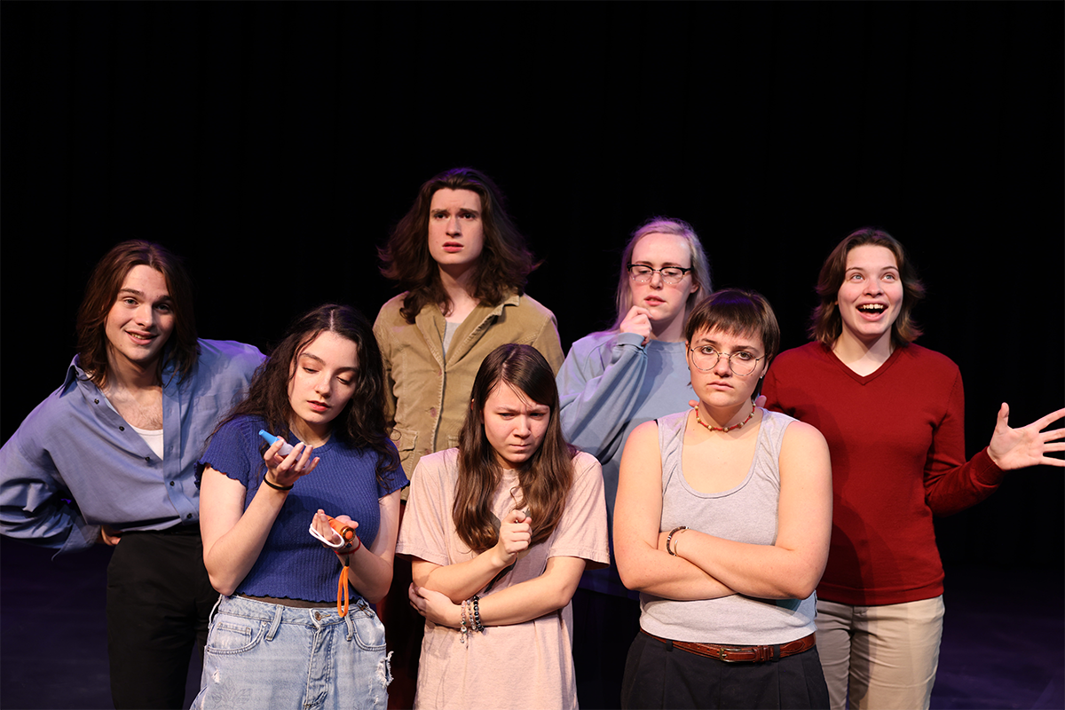 Left to right: Clark Milstead, Bethany Cohen, Ben Hedricks, Alexanna Thomas, Lily Larson, JB Brown, and Jaiden Yaskulski. Photo credit: Eric Marshall