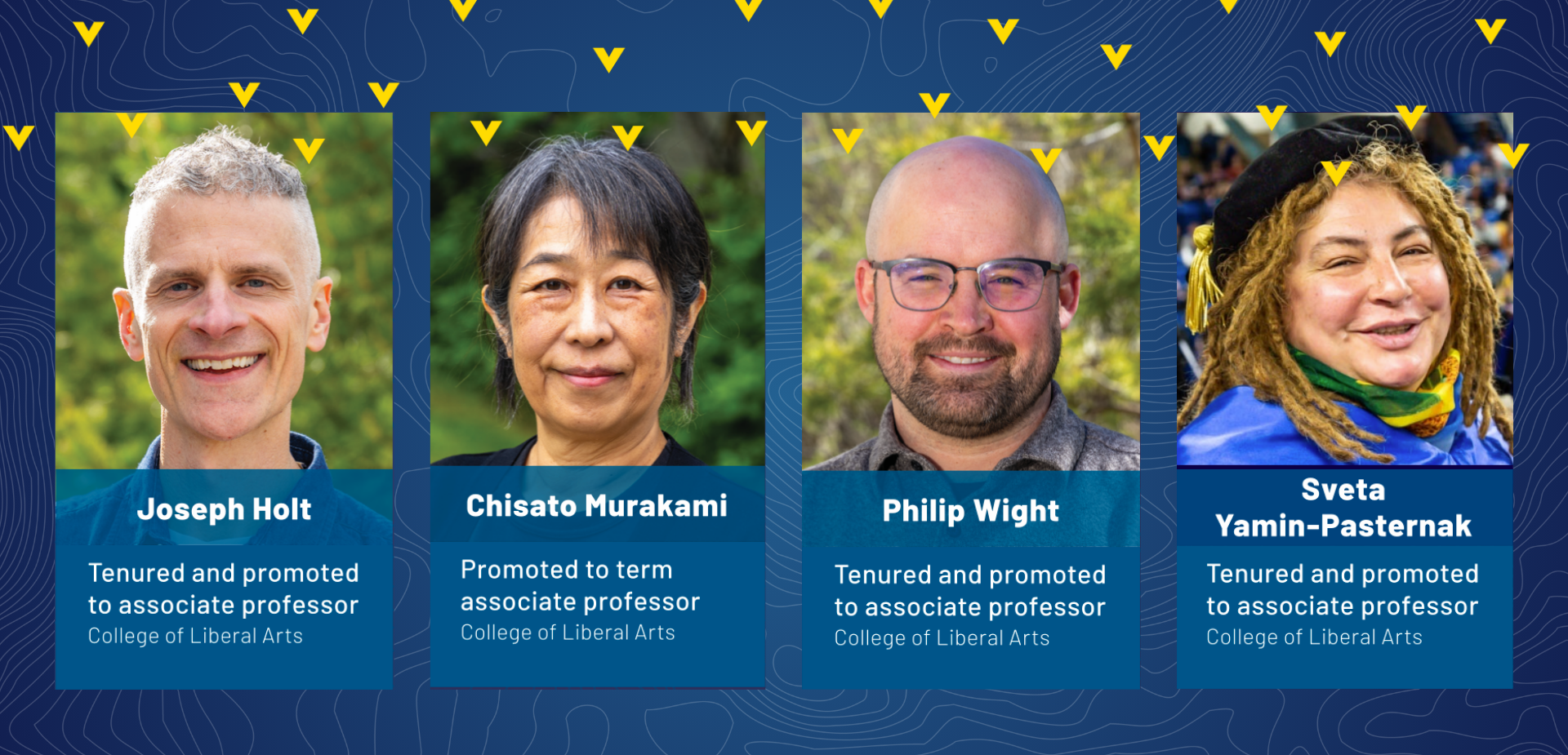 CLA AY2025 Promo and Tenure recipients, left to right: Joseph Holt, Chisato Murakami, Phil Wight and Sveta Yamin-Pasternak. UAF Photos