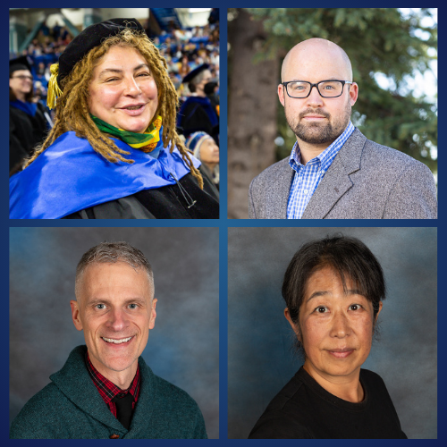 AY2025 CLA promo and tenure recipients clockwise from top left: Sveta Yamin-Pasternak (Anthropology, ACNS, WGSS), Phil Wight (History, ACNS), Chisato Murakami (Global Languages) and Joseph Holt (English)