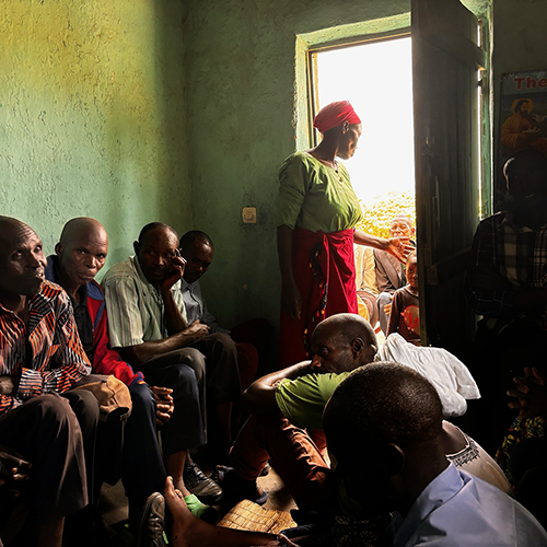 Participants gather for a dialogue session during a community-based peacebuilding workshop in Kigali, where small-group conversations foster reflection, listening and healing. Photo courtesy of Kindler.