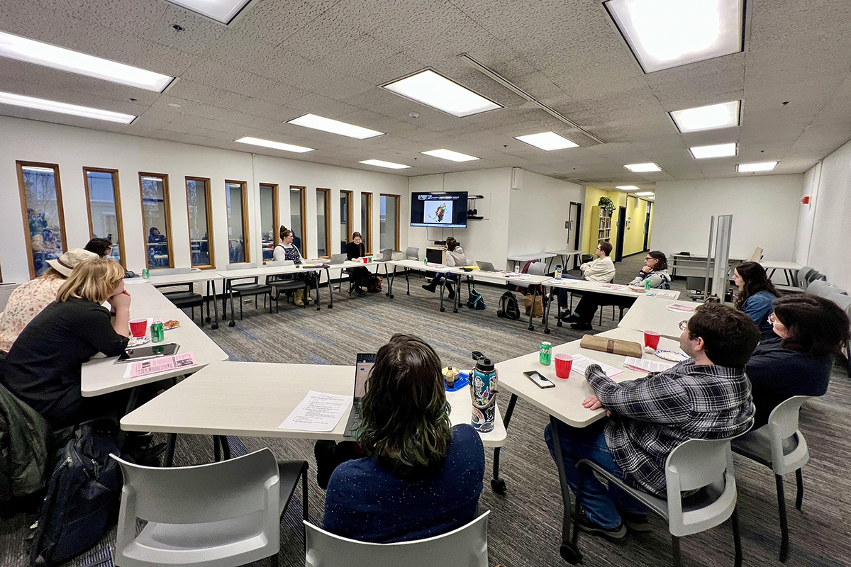 WGSS meeting Dec 3, 2025 featuring speaker Samantha Botz, Assistant Professor of British Literature in the UAF Department of English. UAF Photo by Carol Gray