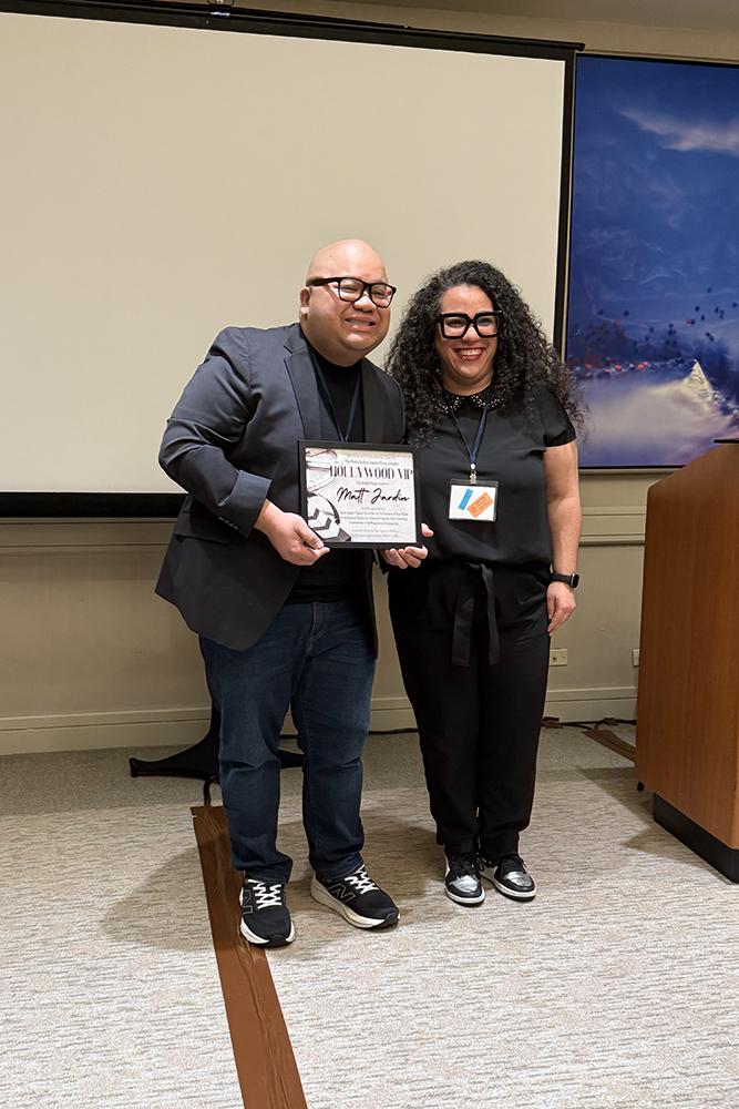 Matt Jardin accepts the Top Debut Student Paper Award at the Western States Communication Association conference. Photo courtesy of the UAF Department of Communication
