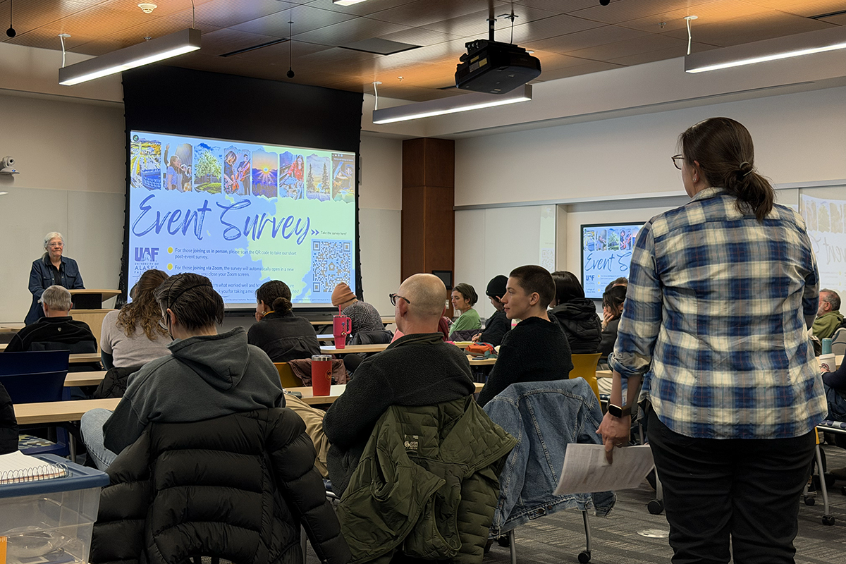 Hausle-Johnson reflects on her career during her artist lecture in BP Design Theater.