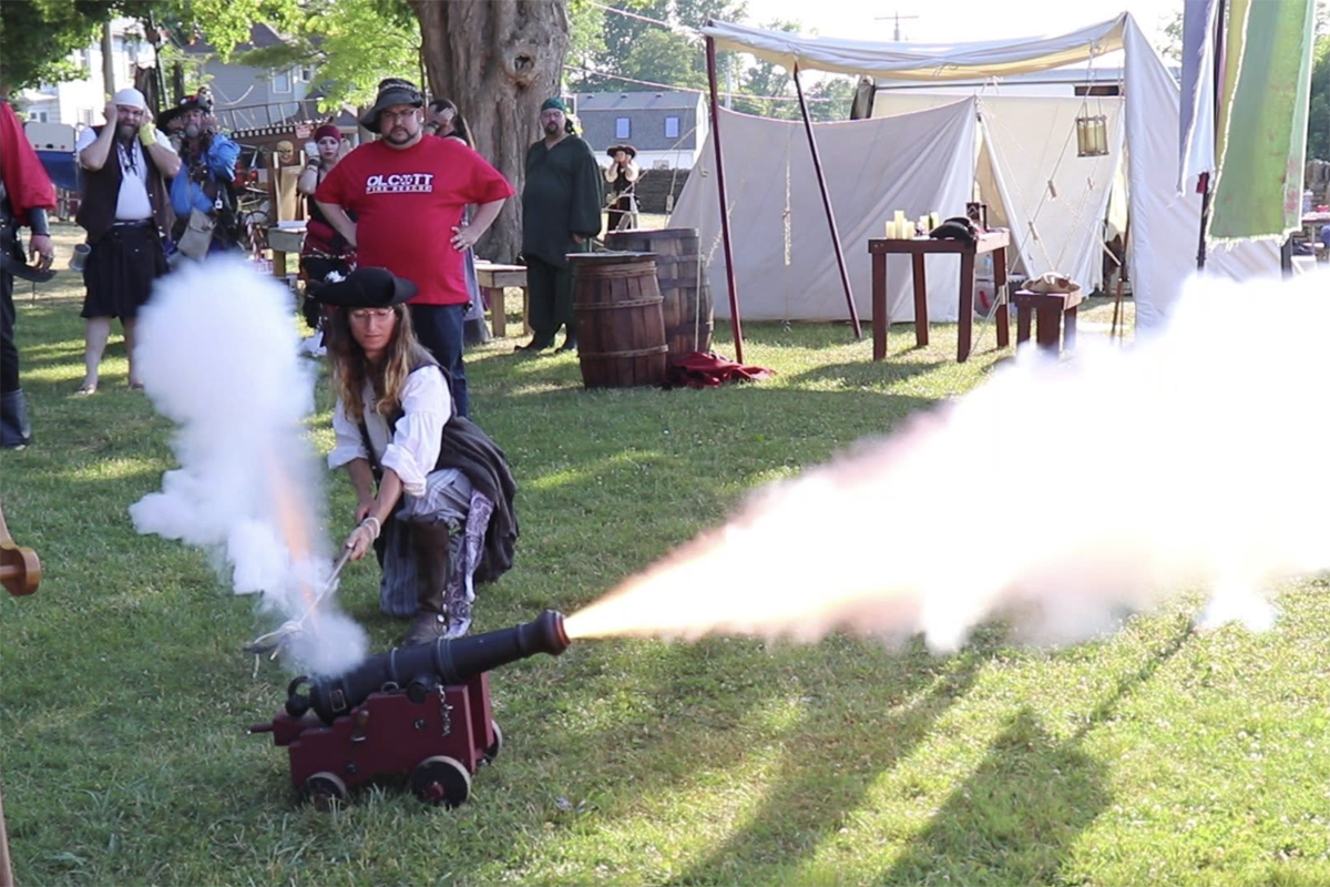Taran Christen participates in a black powder demonstration during a maritime festival in Olcott, N.Y., in 2024. Photo courtesy of Taran Christen.