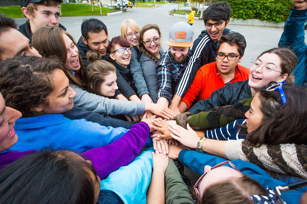 UAF Orientation Leaders engage in team building exercises before students arrive on campus before the start of the fall 2015 semester.