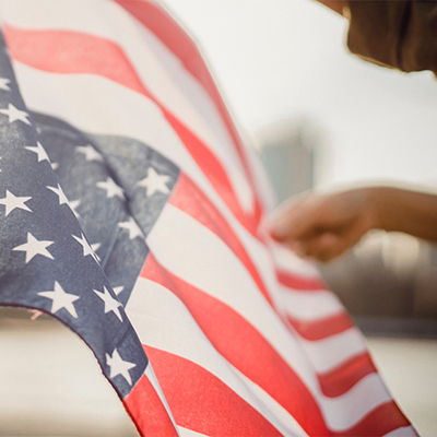 A waving American flag
