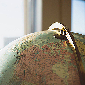 World globe with window in background