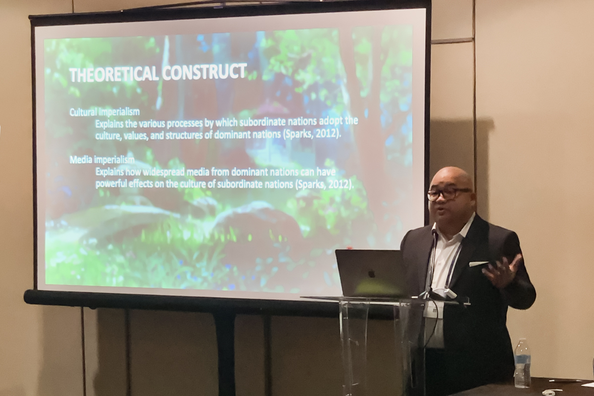 Matt Jardin presents "Taking the Words Out of Our Mouths: An Examination of Non-Asian Actors Voicing Animated Asian Characters in Studio Ghibli Films" at the 2024 National Communication Association Conference in November 2024. Photo courtesy of the UAF Department of Communication